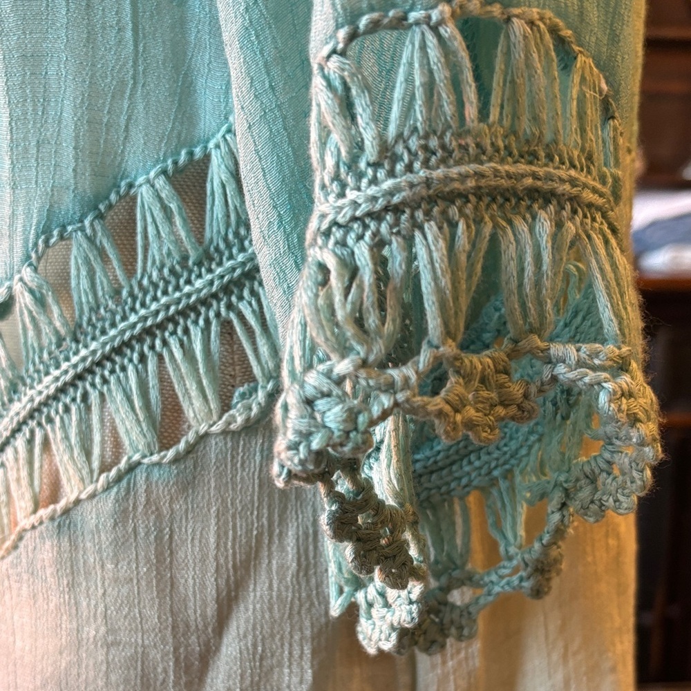 Boho Teal ombré Crochet Tunic - Picture 4 of 12